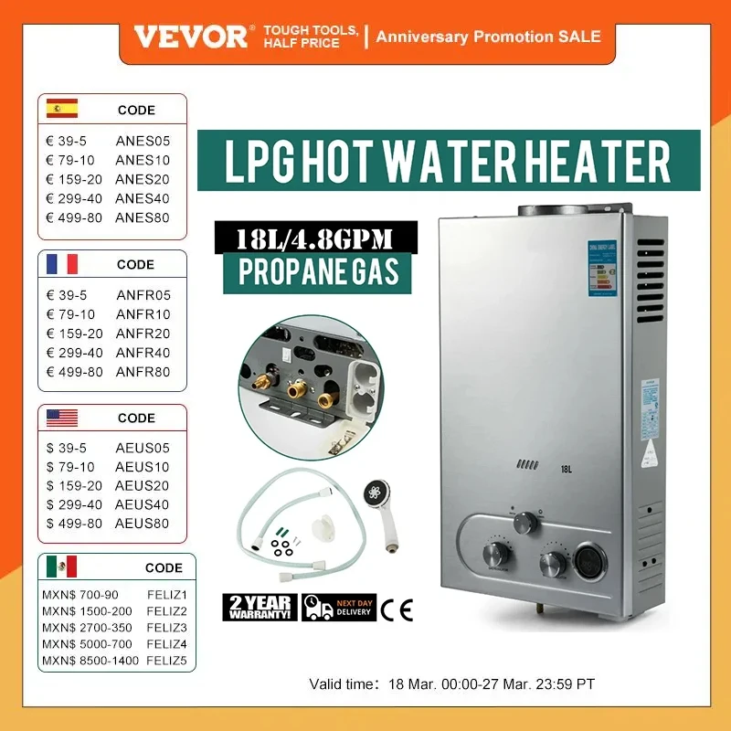 Beztankový ohrievač vody VEVOR - Okamžitá horúca voda pre dom a tábor