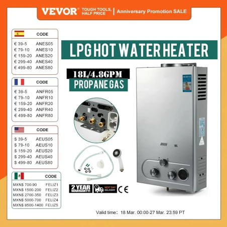Beztankový ohrievač vody VEVOR - Okamžitá horúca voda pre dom a tábor